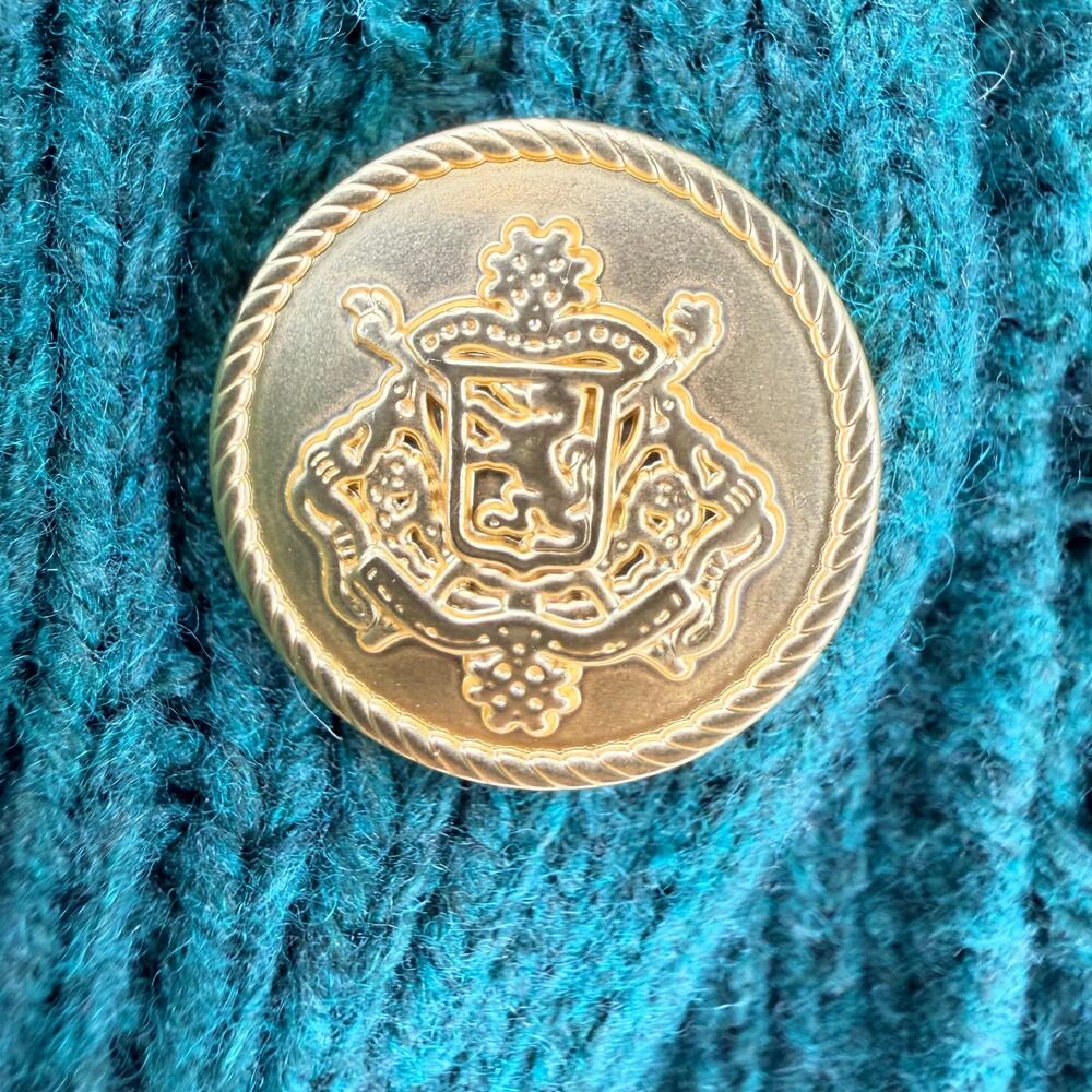 JCrew Cable Knit Cardigan Womens Small Green Gold Crest Buttons Dark Academia - Picture 5 of 14